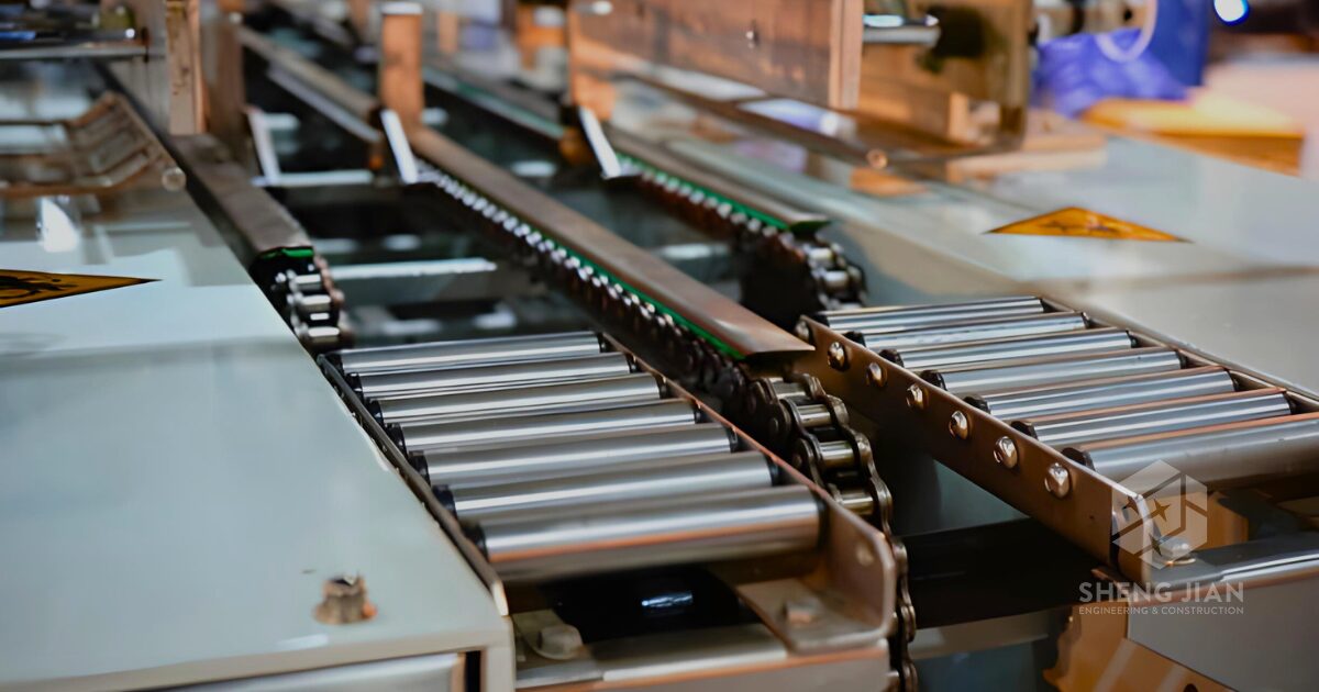 Chain conveyors moving heavy materials.