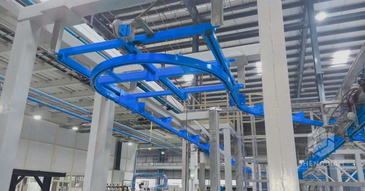 Overhead conveyors in use.