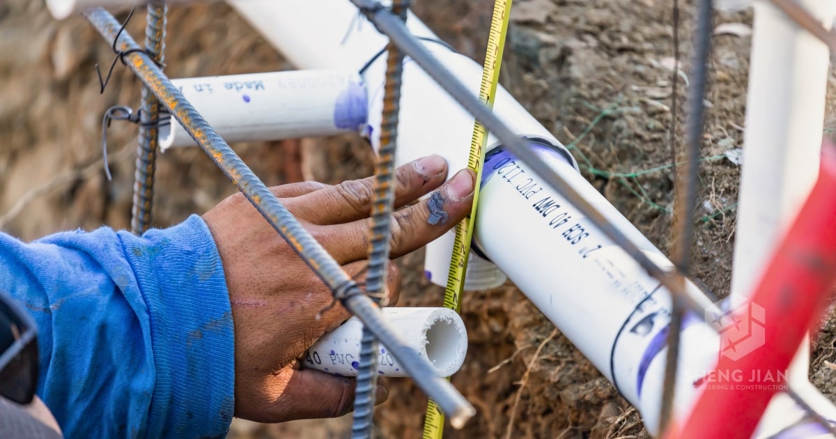 PVC pipes in a factory or industrial facility.