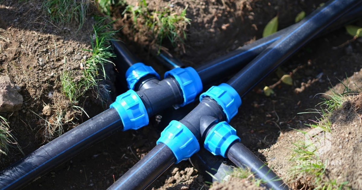 HDPE pipes as part of an industrial pipeline.